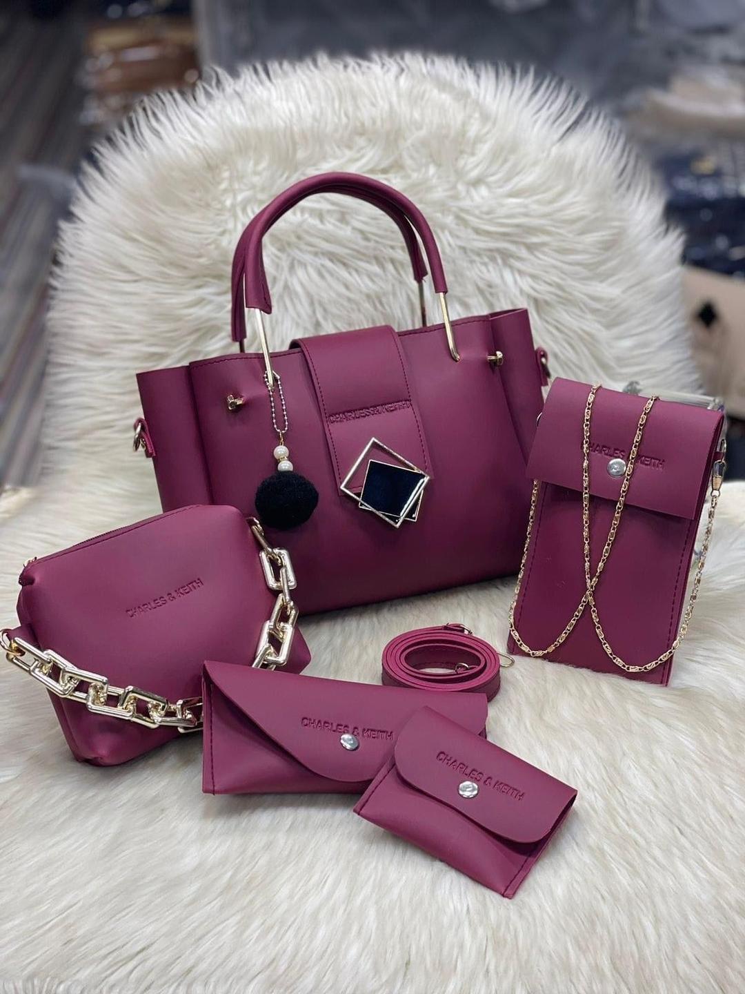 Women's Leather Plain Hand Bag 5 Pcs