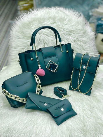 Women's Leather Plain Hand Bag 5 Pcs