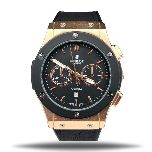 Hublot Classic Quartz Watch with Leather Strap (Black )