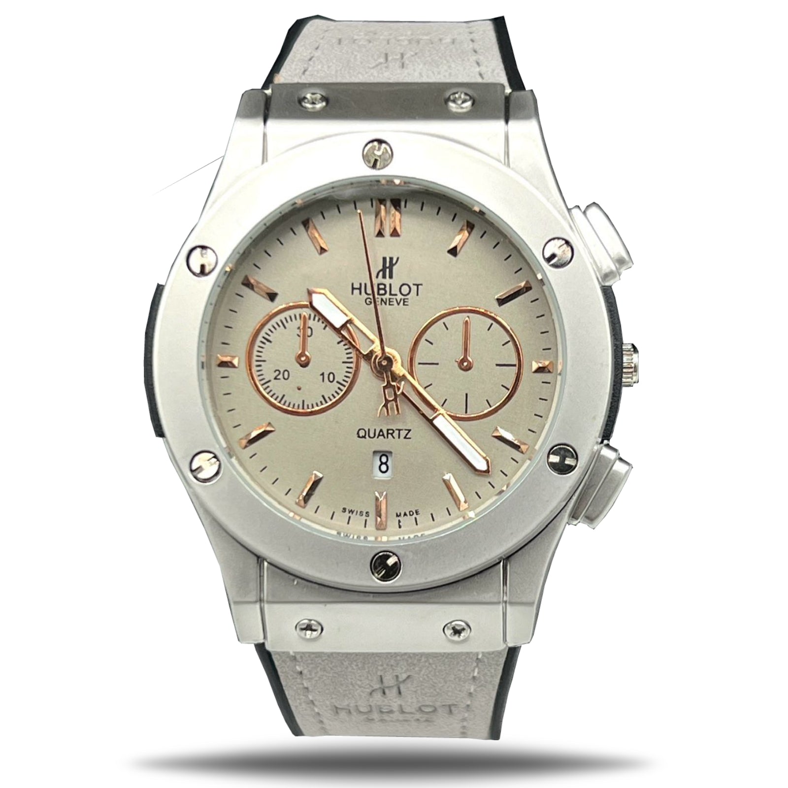 Hublot Classic Quartz Watch with Leather Strap (Silver/Gray )