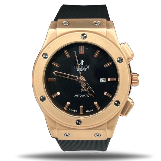 Hublot Classic Quartz Watch with Silicone Straps (Golden/Black )