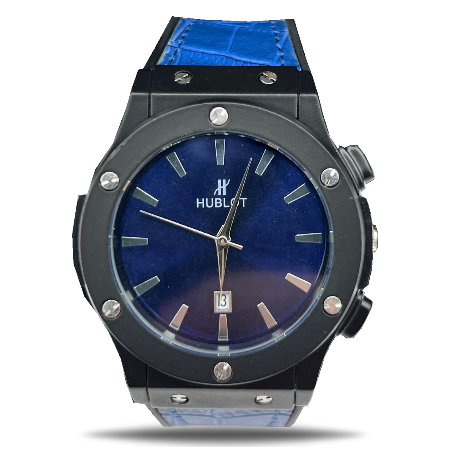 Hublot Classic Quartz Watch with Leather Strap (Black/Blue)