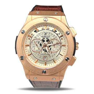 Hublot Classic Quartz Watch with Leather Strap (Golden/silver)