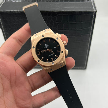 Hublot Classic Quartz Watch with Silicone Straps (Golden/Black )