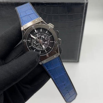 Hublot Classic Quartz Watch with Leather Strap (Black/Blue)